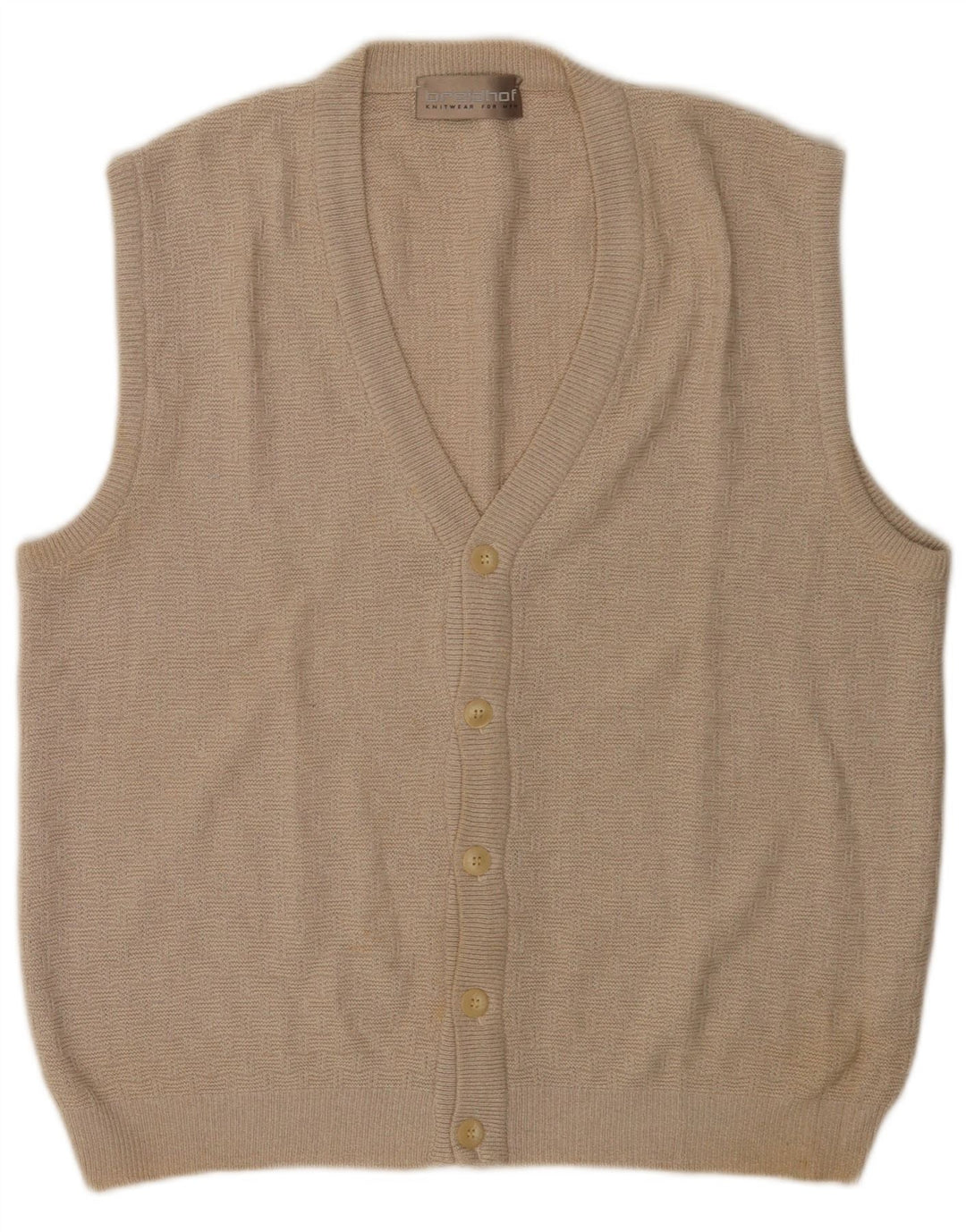 Breidhof Mens Sleeveless Cardigan Sweater IT 50 Medium Beige Polyacrylic