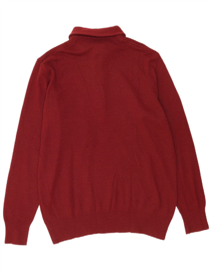 Vintage Mens Polo Neck Jumper Sweater Medium Burgundy