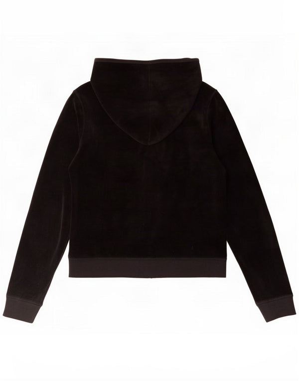 Juicy Couture Womens Velvet Zip Hoodie Sweater UK 14 Large Black Cotton