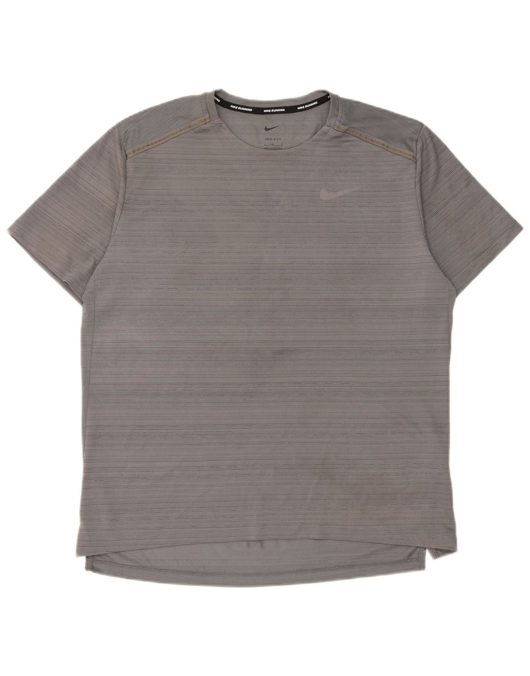 Nike Mens Dri Fit T-Shirt Top Large Grey Pinstripe Polyester