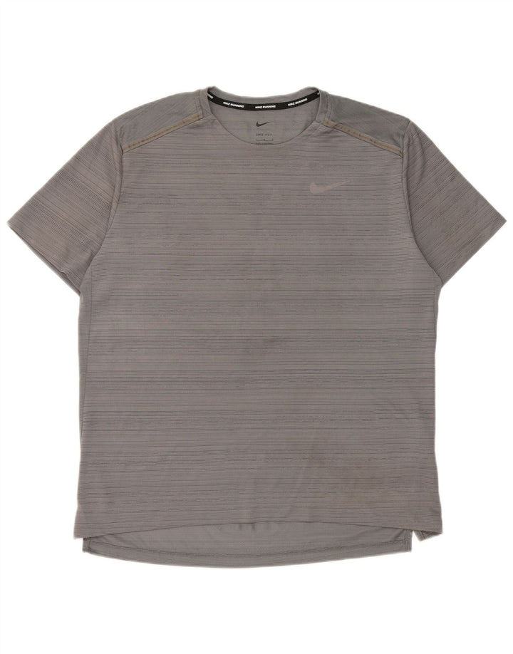 Nike Mens Dri Fit T-Shirt Top Large Grey Pinstripe Polyester