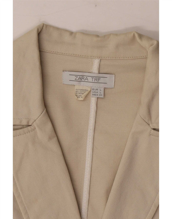 Zara Womens 2 Button Blazer Jacket UK 14 Large Beige Cotton