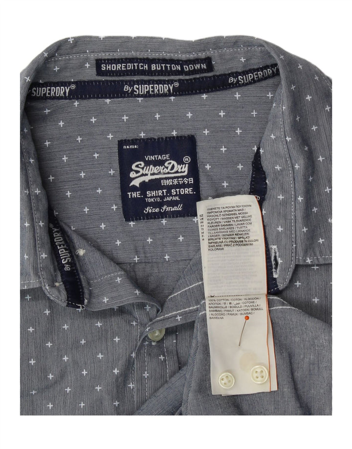 SUPERDRY Mens Shirt Small Blue Spotted Cotton Vintage Superdry and Second-Hand Superdry from Messina Hembry 