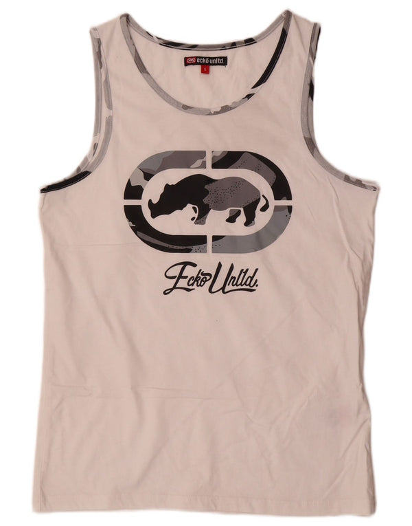 Ecko Unltd Mens Graphic Vest Top Small White Cotton