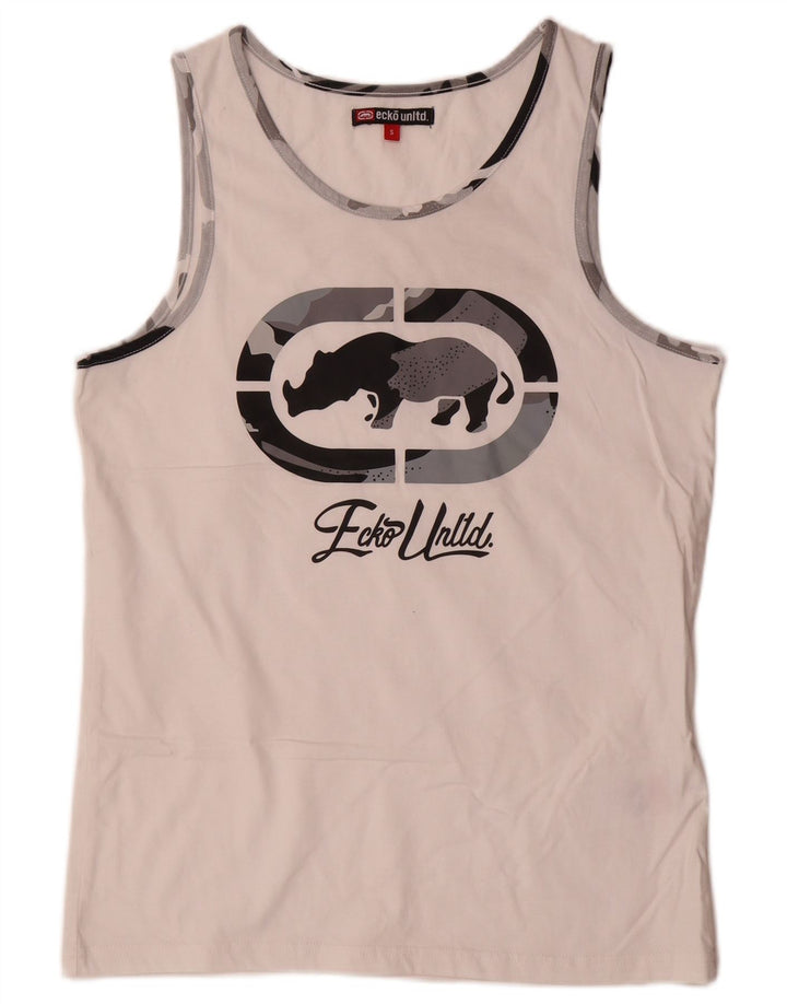 Ecko Unltd Mens Graphic Vest Top Small White Cotton