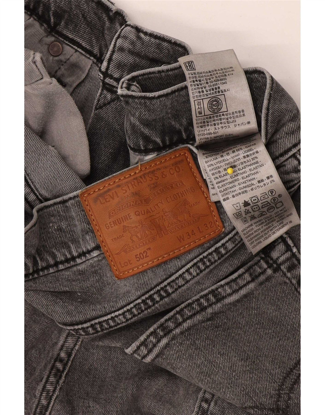 Levi's Mens 502 Tapered Jeans W34 L32 Grey Cotton