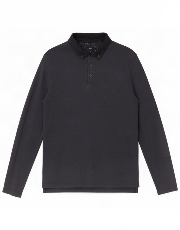 M&Co Mens Long Sleeve Polo Shirt Medium Navy Blue Cotton