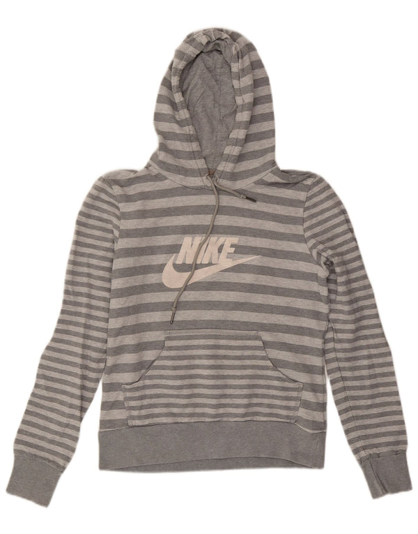 Nike Womens Graphic Hoodie Jumper UK 10/12 Medium Grey Striped Cotton