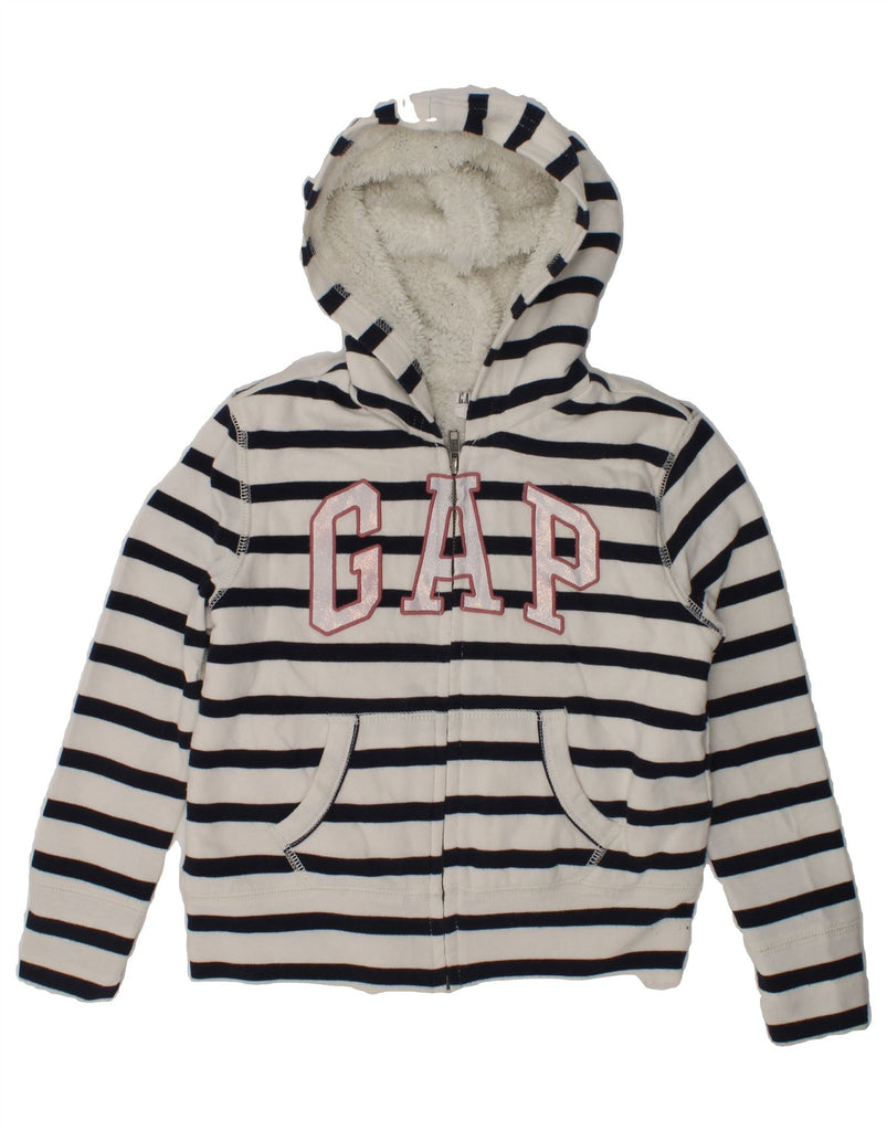 GAP Girls Graphic Sherpa Zip Hoodie Sweater 6-7 Years Small  White Striped | Vintage Gap | Thrift | Second-Hand Gap | Used Clothing | Messina Hembry 