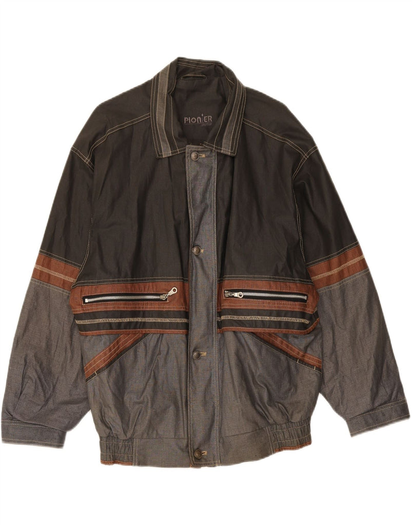 PIONEER Mens Bomber Jacket IT 48 Medium Grey Colourblock Linen Vintage Pioneer and Second-Hand Pioneer from Messina Hembry 