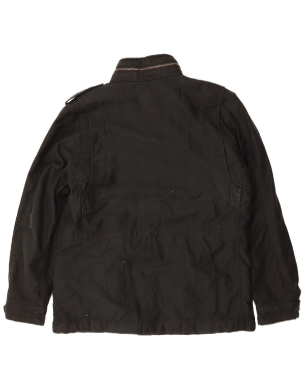 Superdry Mens Hooded Military Jacket UK 40 Large Black Polyester