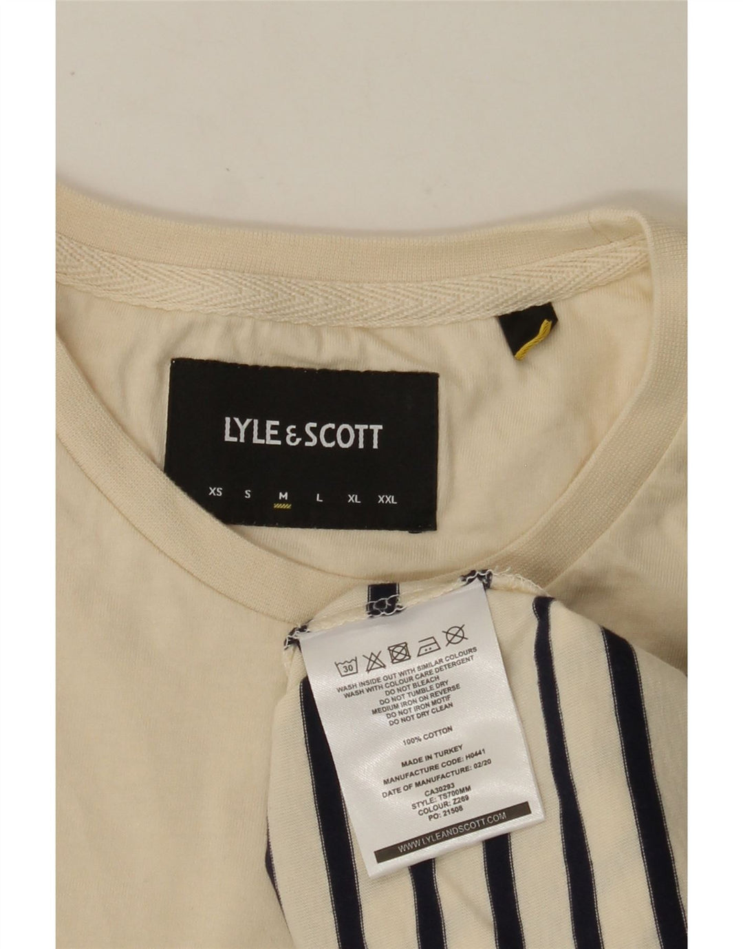 LYLE & SCOTT Mens T-Shirt Top Medium Beige Striped Cotton