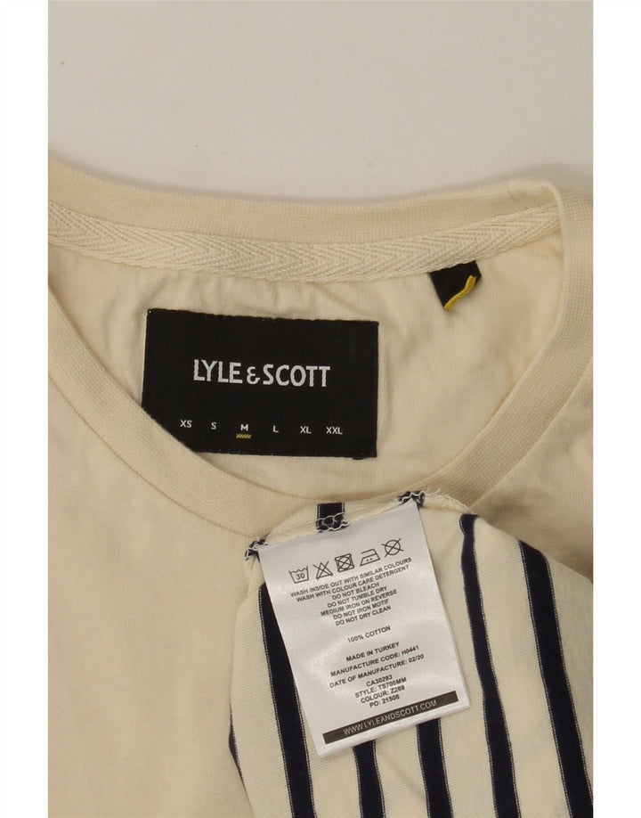LYLE & SCOTT Mens T-Shirt Top Medium Beige Striped Cotton