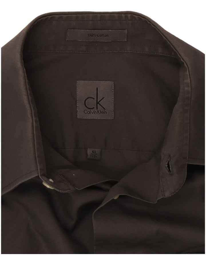 Calvin Klein Mens Shirt Size 40 15 1/2 Medium Grey Cotton