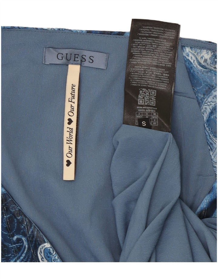 GUESS Womens Asymmetric Wrap Dress UK 10 Small Blue Paisley Polyester