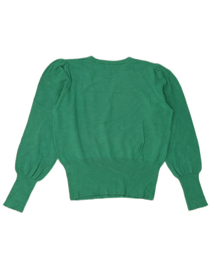 Marks & Spencer Womens Crop Crew Neck Jumper Sweater UK 14 Medium Green