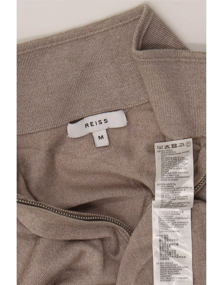 Reiss Mens Zip Neck Jumper Sweater Medium Beige Wool