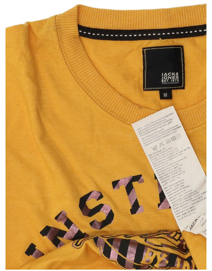 Jack & Jones Mens Graphic Top Long Sleeve Medium Yellow Cotton