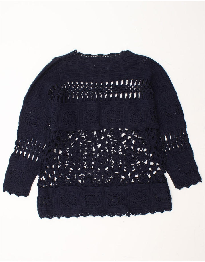 STEFANEL Womens Oversized Boat Neck Jumper Sweater UK 10 Small Navy Blue Vintage Stefanel and Second-Hand Stefanel from Messina Hembry 