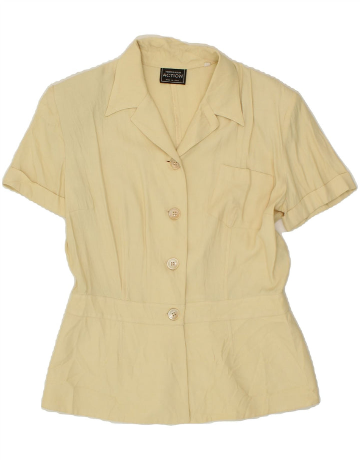 TRUSSARDI Womens Short Sleeve 4 Button Blazer Jacket IT 44 Medium Beige Vintage Trussardi and Second-Hand Trussardi from Messina Hembry 