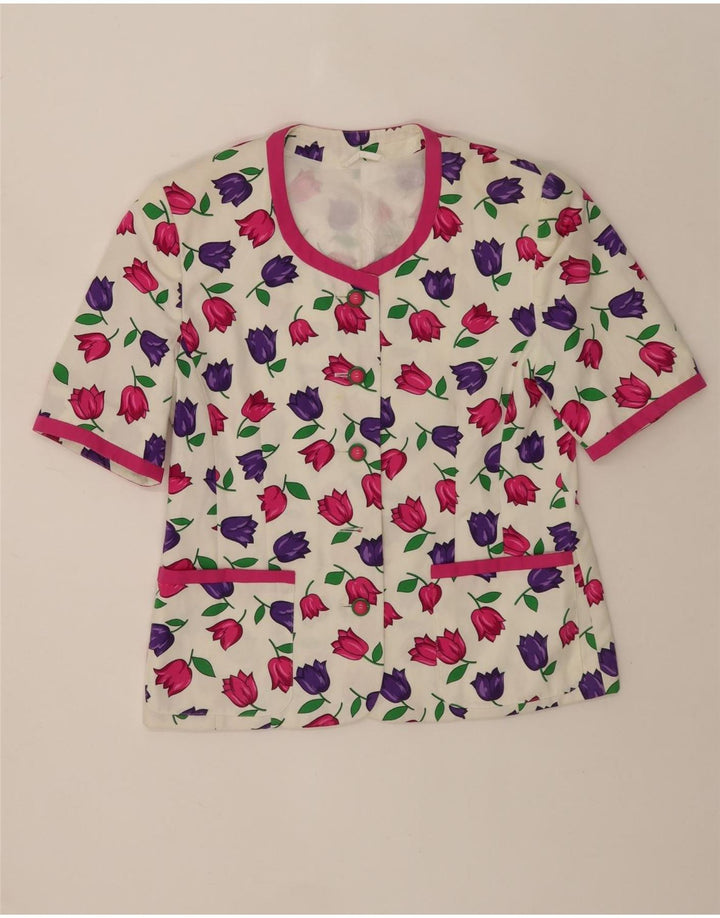 Alexander Womens Short Sleeve Shirt Blouse EU 38 Medium White Floral Cotton