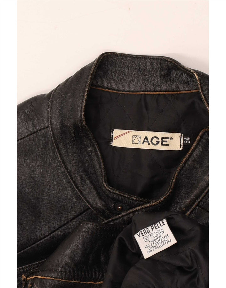 Vintage Mens Biker Leather Jacket IT 54 2XL Black Leather