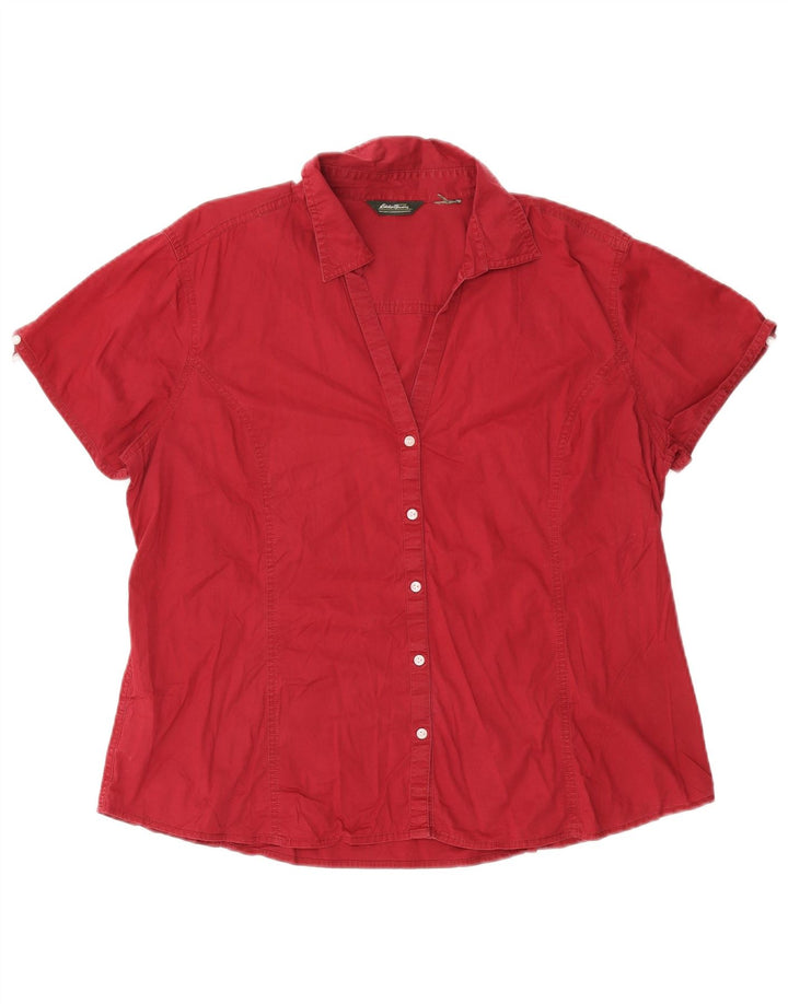 EDDIE BAUER Womens Short Sleeve Shirt UK 18 XL Burgundy Cotton