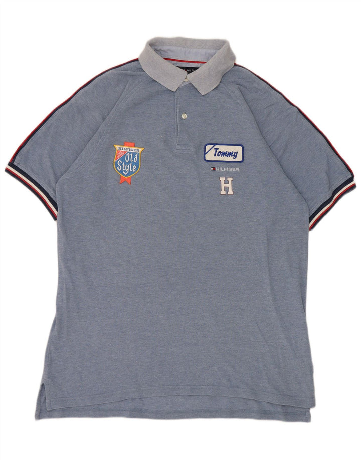 Tommy Hilfiger Mens Graphic Polo Shirt Large Blue Cotton