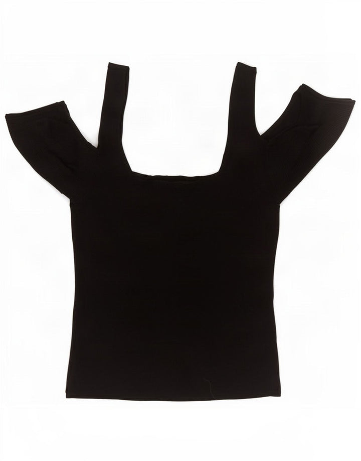 Topshop Womens Off Shoulder Top UK 10 Small Black Viscose