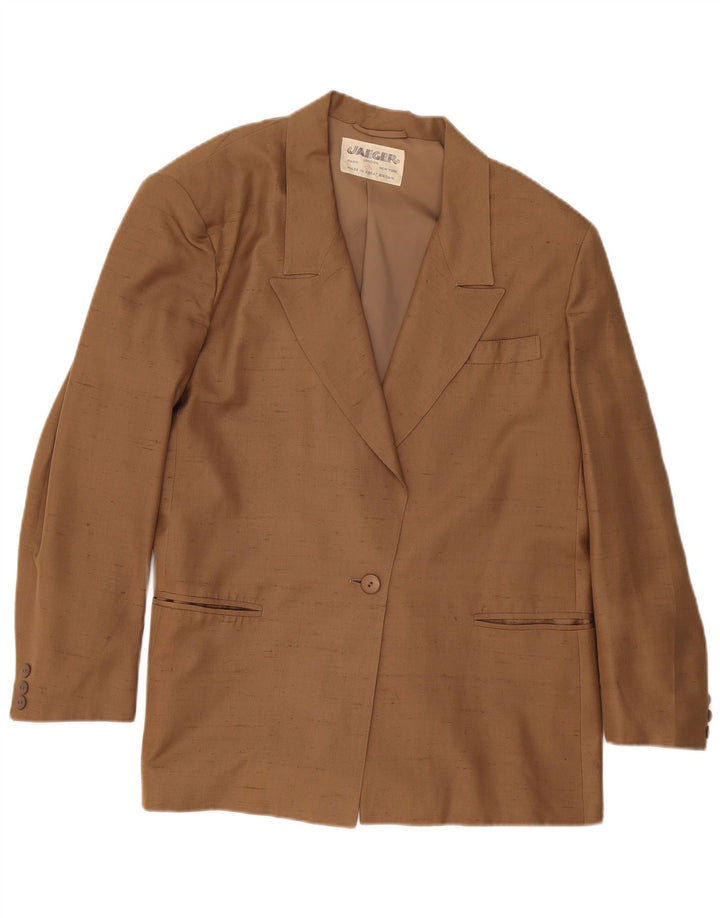 Jaeger Womens 1 Button Blazer Jacket UK 16 Large Beige Flecked Silk