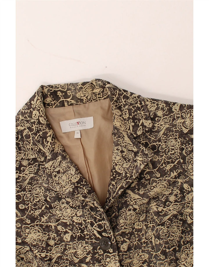 COLLECTION Womens 3 Button Blazer Jacket EU 36 Small Brown Floral Cotton Vintage Collection and Second-Hand Collection from Messina Hembry 