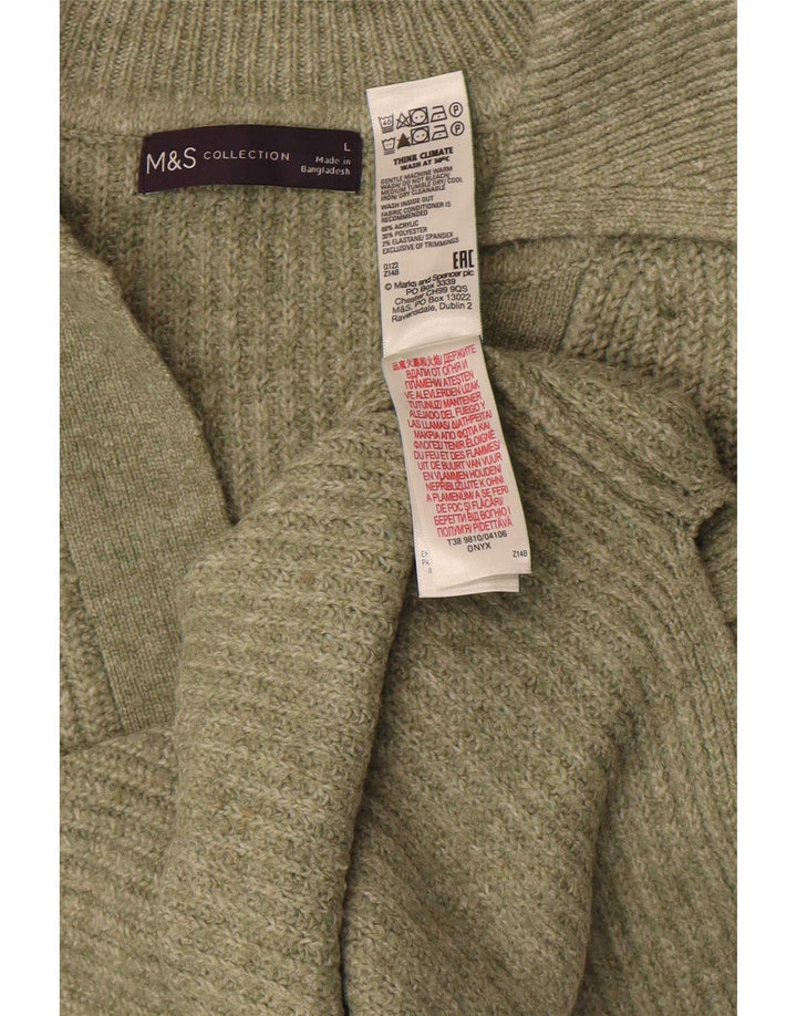 Marks & Spencer Womens Oversized Polo Neck Jumper Sweater UK 16 Large Khaki