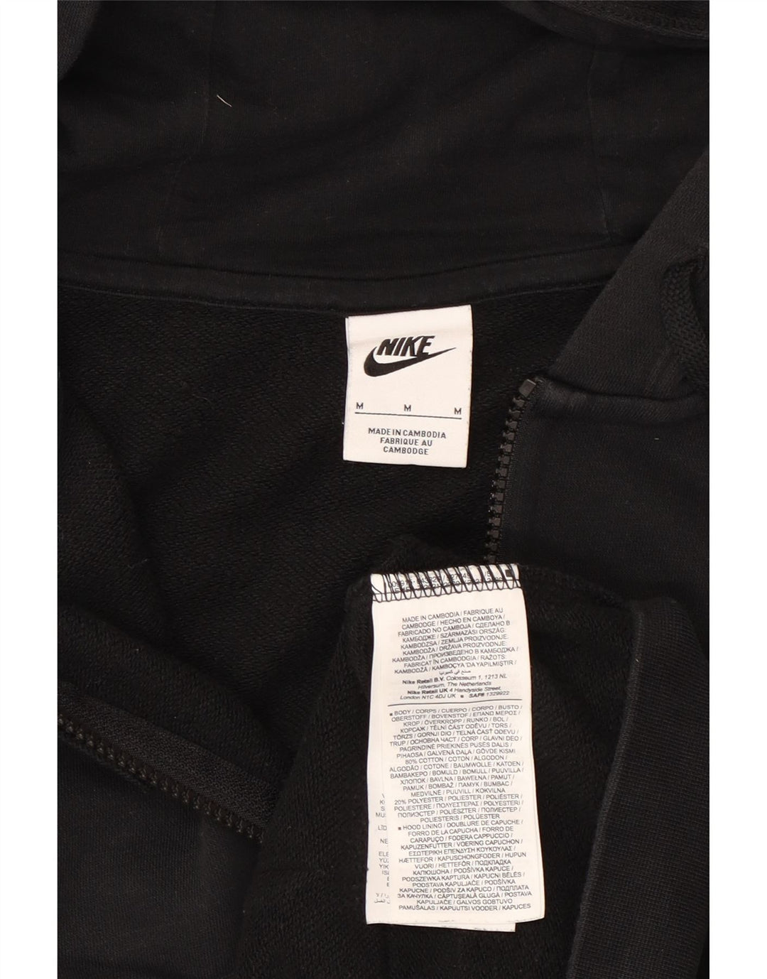 Nike Womens Zip Hoodie Sweater UK 14 Medium Black Cotton