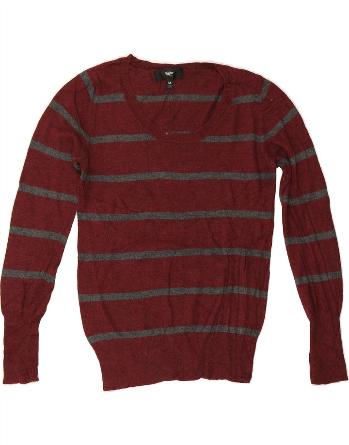 MOSSIMO Womens Boat Neck Jumper Sweater UK 12 Medium Burgundy Striped Vintage Mossimo and Second-Hand Mossimo from Messina Hembry 