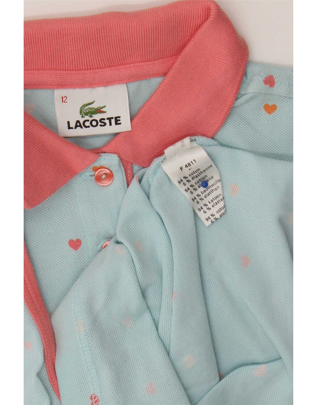 Lacoste Girls Abstract Pattern Polo Shirt 11-12 Years Blue Colourblock
