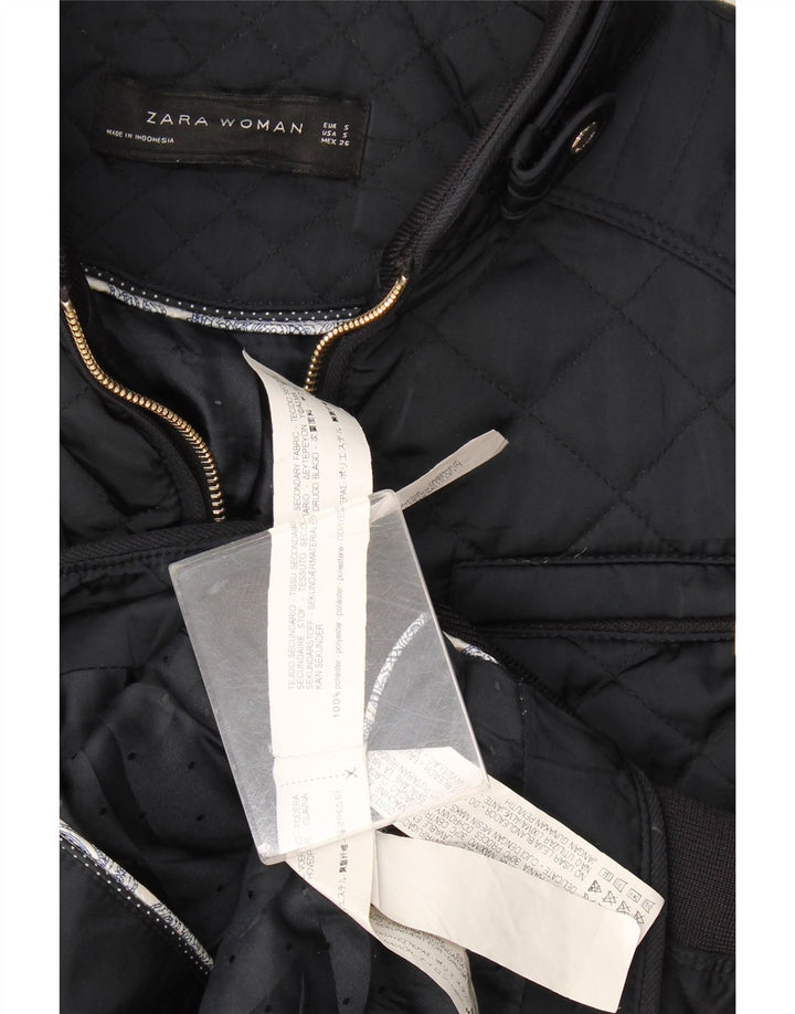 Zara Womens Quilted Jacket UK 10 Small Navy Blue Colourblock Polyester