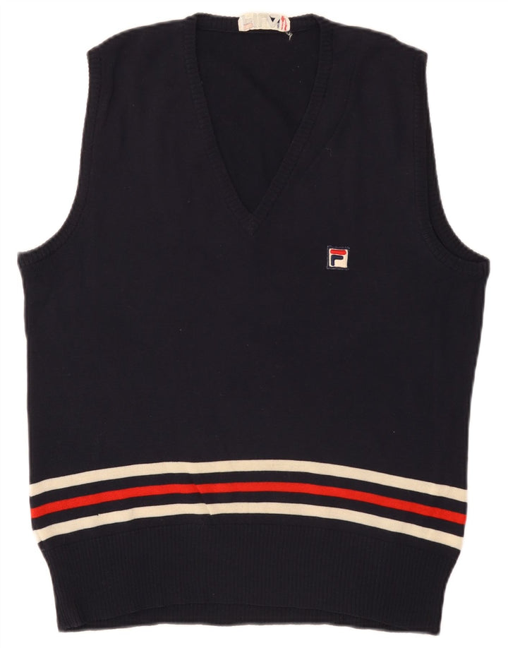 Fila Mens Vest Tank Top UK 40 Medium Navy Blue Striped Wool