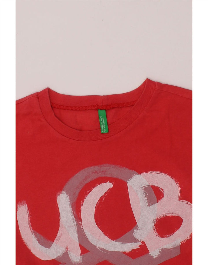 BENETTON Girls Graphic Top Long Sleeve 13-14 Years Red Vintage Benetton and Second-Hand Benetton from Messina Hembry 