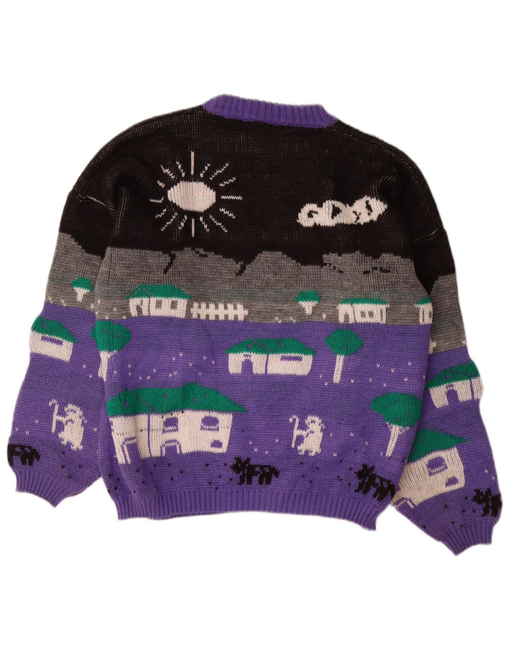 ALTA MODA Womens Crew Neck Jumper Sweater UK 16 Large Purple Colourblock