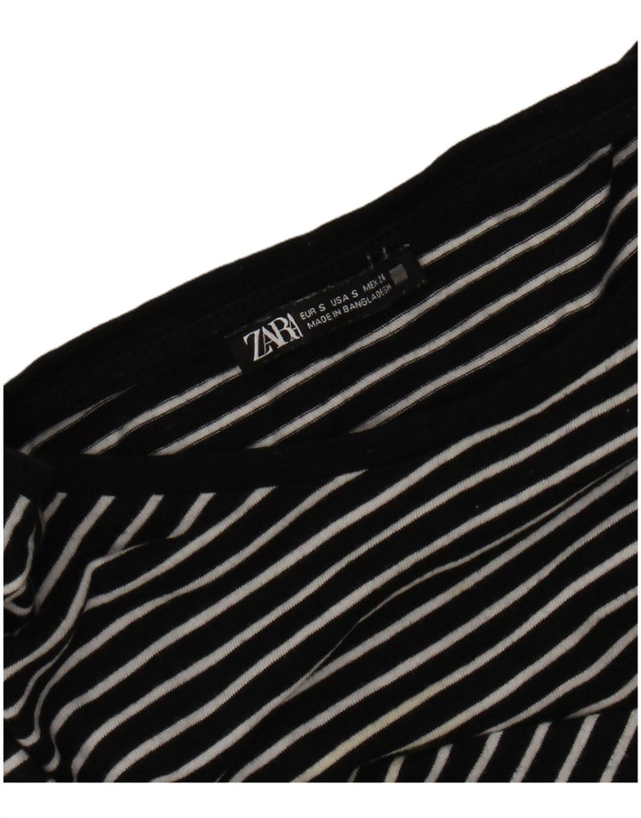 Zara Womens T-Shirt Top UK 10 Small Black Striped