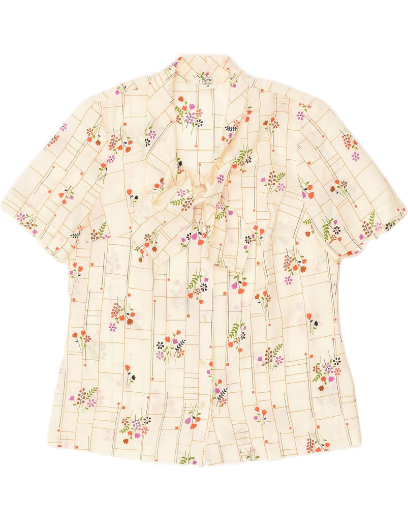 TRU Womens Short Sleeve Front Tie Shirt IT 42 Medium Beige Floral Vintage Tru and Second-Hand Tru from Messina Hembry 