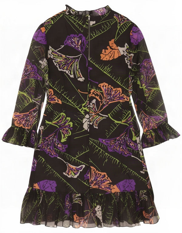 Vintage Womens Long Sleeve A-Line Dress IT 46 Large Black Floral