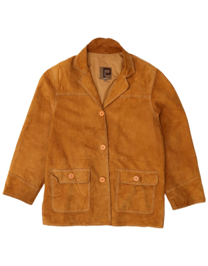 Conbipel Womens 3 Button Suede Blazer Jacket IT 46 Large Beige Leather