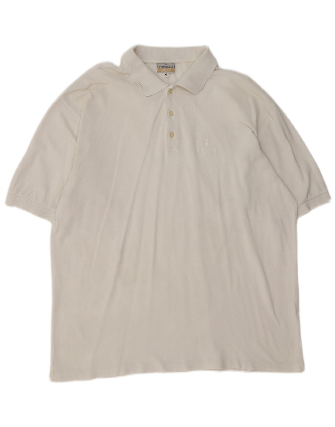 TRUSSARDI Mens Polo Shirt XL White Cotton