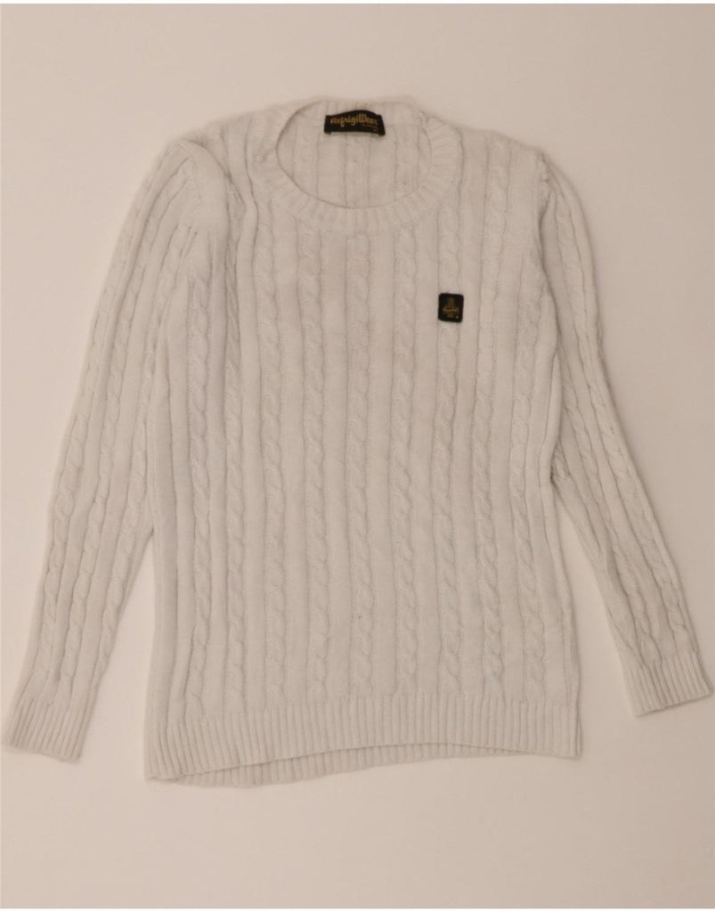 REFRIGIWEAR Womens Crew Neck Jumper Sweater UK 12 Medium White Cotton Vintage Refrigiwear and Second-Hand Refrigiwear from Messina Hembry 