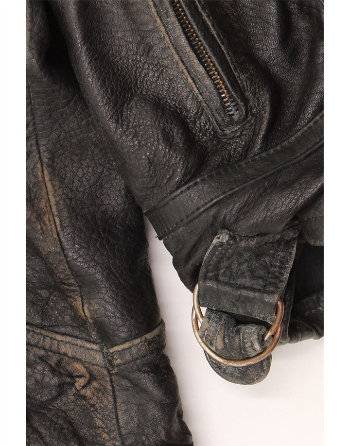 Clout Mens Leather Biker Jacket UK 42 XL Black Leather