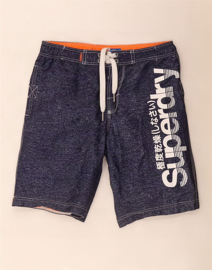 Superdry Mens Graphic Swimming Shorts Large Navy Blue Polyester