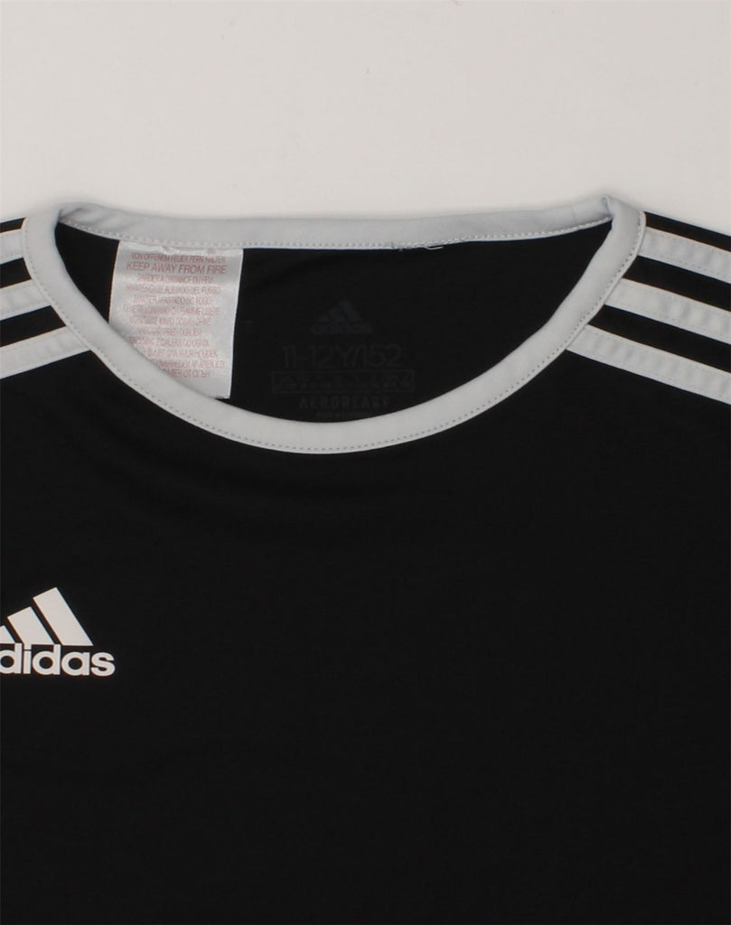 ADIDAS Boys T-Shirt Top 11-12 Years Black Polyester | Vintage Adidas | Thrift | Second-Hand Adidas | Used Clothing | Messina Hembry 