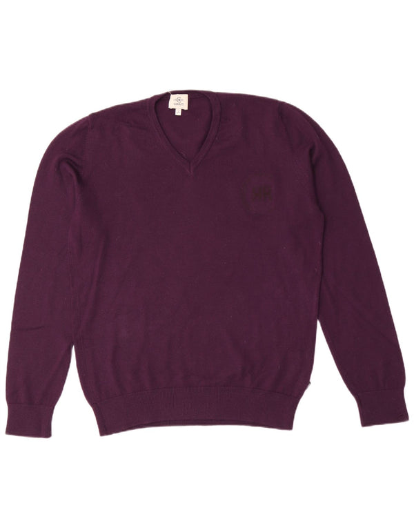 Cerruti 1881 Mens V-Neck Jumper Sweater Large Purple Wool