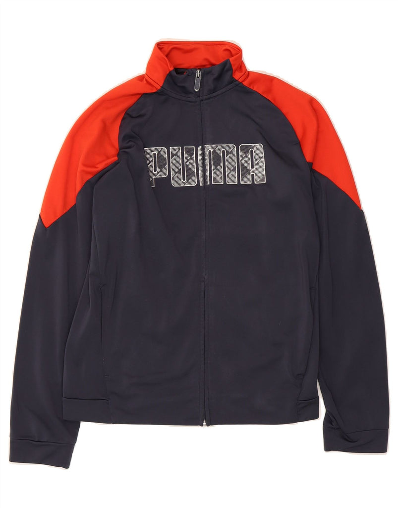 PUMA Boys Graphic Tracksuit Top Jacket 15-16 Years Navy Blue Colourblock Vintage Puma and Second-Hand Puma from Messina Hembry 